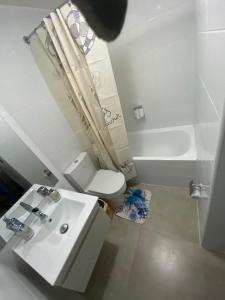 安托法加斯塔Pleno Centro Apart的浴室配有盥洗盆、卫生间和浴缸。