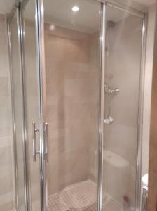 维拉德塞斯Apartamento en Viladecans cerca del aeropuerto的浴室里设有玻璃门淋浴