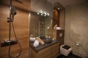 MazayeLa Transparence的带淋浴、盥洗盆和卫生间的浴室