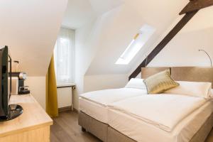 苏黎世普拉兹尔奇酒店的一间卧室配有一张床和一台电视。