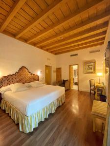 科尔多瓦科尔多瓦犹太人之家酒店的一间卧室设有一张大床,铺有木地板