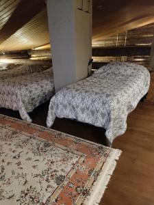 MuurameVilla Lilja的一间带两张床的卧室和地毯