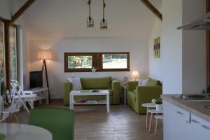 SopotLIPA houses & spa的客厅配有绿色沙发和桌子