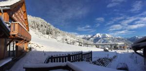 普华露夏雷酒店的房屋享有雪覆盖的山脉美景