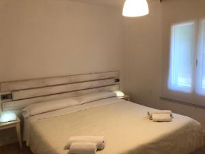 巴鲁尔拉Les casetes Vall de Boi的一间卧室配有一张床,上面有两条毛巾