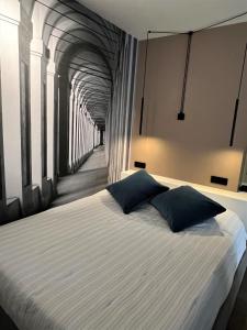 博洛尼亚Alfea Suite的隧道里一张带两个枕头的床