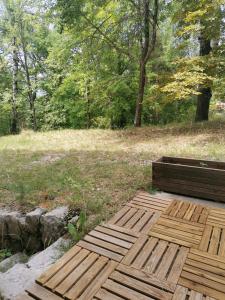 AndonThorenc的公园里的木甲板和长凳