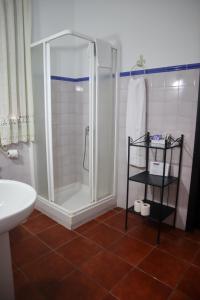 卡莫纳Apartamentos Turisticos Casa Cantillo的带淋浴、卫生间和盥洗盆的浴室