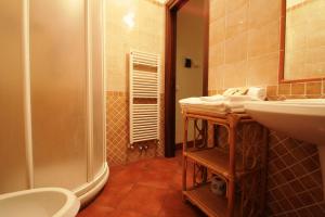 锡耶纳圣法兰西丝科B&B酒店的带淋浴、盥洗盆和卫生间的浴室