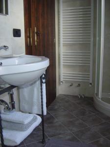 CamporgianoLa Collina dei Franchi的一间带水槽和淋浴的浴室