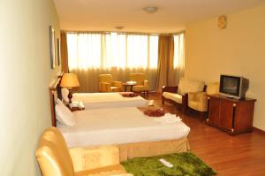 亚的斯亚贝巴丘吉尔亚的斯亚贝巴酒店的酒店客房设有两张床和电视。