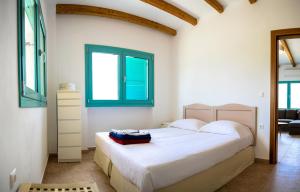 斯基亚索斯镇Saint George Villas & Apartments的一间卧室设有一张床和两个窗户。