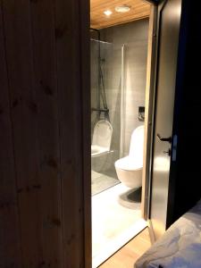 海姆瑟达尔Fyri Tunet Hemsedal的带淋浴和卫生间的浴室。