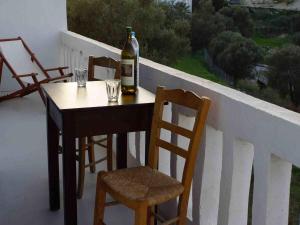 卡米拉日PanoramaKamil的桌椅上摆放着一瓶葡萄酒