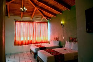 科利马阿尔达马酒店的一间卧室设有两张床和窗户。