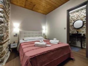 卡兰巴卡Dream Nest Meteora的一间卧室配有一张大床和两条毛巾