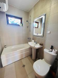 切佩拉雷Ani's Guest House的浴室配有卫生间、浴缸和水槽。