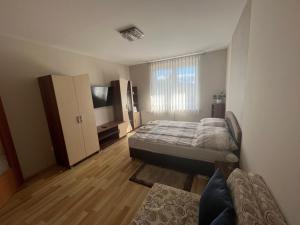 佐洛卡罗斯RelaxAp Zalakaros的一间卧室配有一张床和一台电视