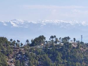 穆里Holiday home On The rocks的享有树木小山和山脉的景色