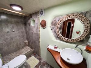阿约拉港孤身乔治生态山林小屋旅馆的一间带水槽、卫生间和镜子的浴室