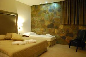 阿尔奈阿科纳基酒店的酒店客房带两张床和岩石墙