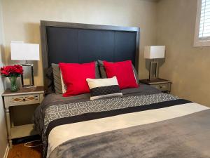 滑铁卢Hammer Haus III的一间卧室配有一张带红色枕头的大床