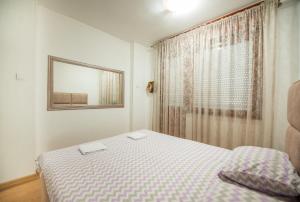 波德戈里察Apartman Vukcevic的一间小卧室,配有床和窗户