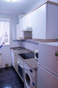 希洪LA ESTANCIA DE PIZARRO的厨房配有白色橱柜、洗衣机和烘干机