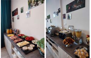 索瓦塔Vila Ursul Negru的两张带不同食物的自助餐的照片