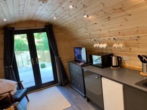 德拉姆纳德罗希特Loch Ness Woodland Pods的小木屋内的厨房,配有柜台