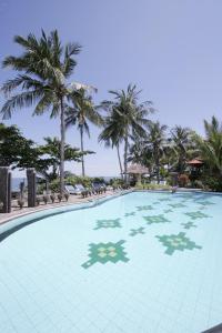 罗威那努格拉罗维纳海景假日温泉酒店的一座棕榈树环绕的大型游泳池