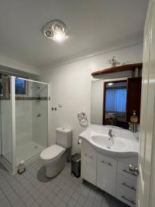 LambtonJOHN HUNTER B&B的浴室配有卫生间、盥洗盆和淋浴。
