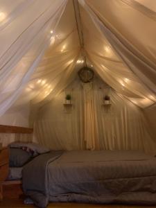 金塔马尼Tukadsari camping的帐篷内一间卧室,配有一张床