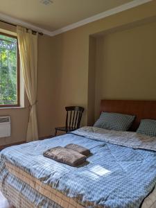 迪利然Forest的一间卧室设有两张床和窗户。