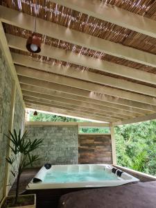 萨纳Pousada Maritacas do Sana的游泳池位于一间带浴缸的浴室内