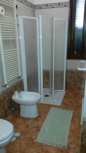 布林迪西曼佐尼住宿加早餐旅馆的带淋浴、卫生间和盥洗盆的浴室