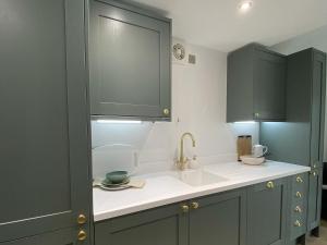 Old BramptonOakleigh的厨房配有绿色橱柜和水槽