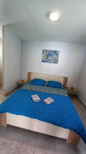 萨拉济Appartement au cœur du village d'HellBourg的一间卧室配有一张大床和两个枕头