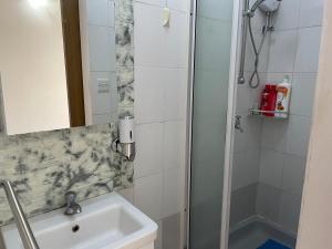 路易港Private Apartment Wakin Residence, City Centre, Port Louis的一间带水槽和淋浴的浴室