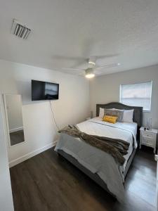 坦帕Incredible comfortable apartments near the airport and beaches的一间卧室配有一张床和一台平面电视