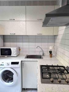 第聂伯罗Апартаменты Амстердам проспект Богдана Хмельницкого的厨房配有炉灶和洗衣机。