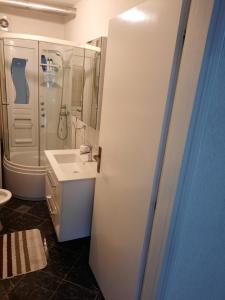萨拉热窝Apartman Kovaci的浴室配有白色水槽和淋浴。