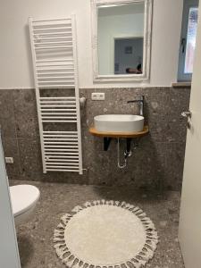 LindenVogelnest的一间带水槽、卫生间和镜子的浴室