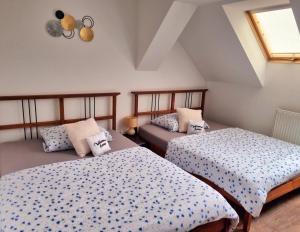 PetrovicePenzion ORION的一间卧室设有两张床和窗户。