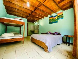 蒙泰韦尔德哥斯达黎加拉苏艾特住宿加早餐旅馆的一间卧室设有两张双层床,拥有绿色的墙壁