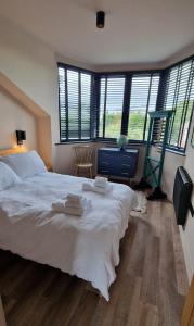 FairlightFairlight Cove的卧室设有白色大床和窗户。