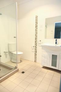 格里菲斯Centrepoint Apartments Griffith的浴室配有卫生间、盥洗盆和淋浴。