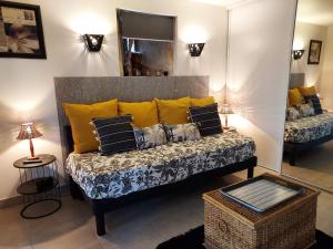 PrudhomatAu Vieux Séchoir的客厅配有带黄色枕头的沙发
