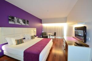 奎特里拉水上表演公园酒店的酒店客房设有一张大床和一台电视机。