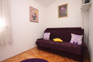 拉维尼Apartments with a parking space Ravni, Labin - 7674的客厅配有带2个枕头的紫色沙发
